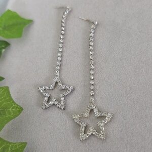 Silver With Clear Rhinestone Star Dangle Earrings